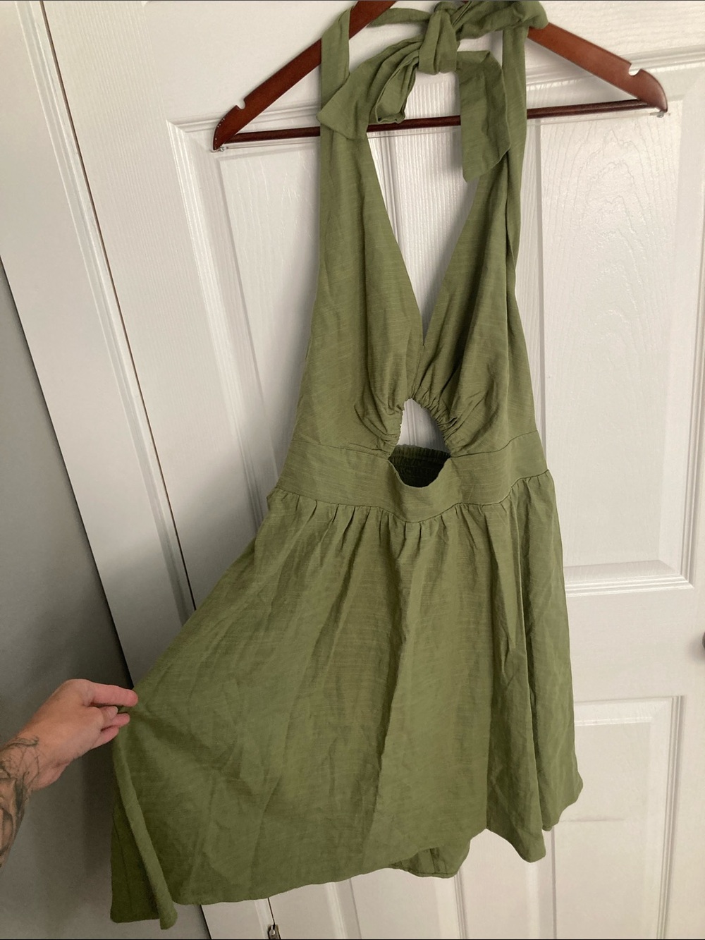 Olive Green Halter Cutout Sundress